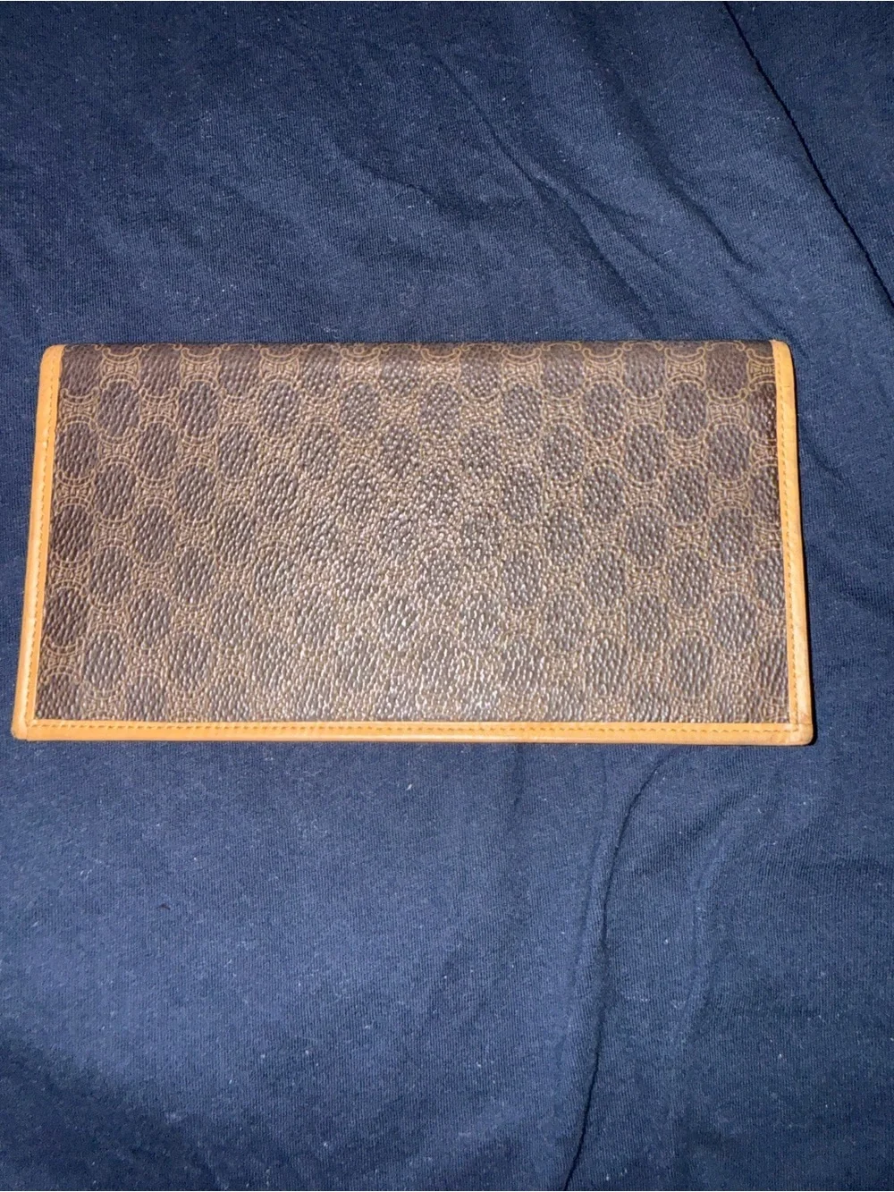 Celine Brown Monogram Trifold Wallet with Tan Trim